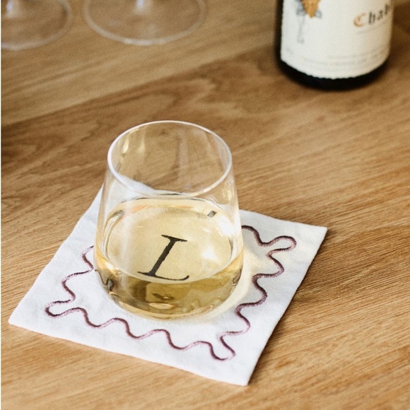 Anthropologie Monogram Cotton Cocktail Napkins Set of 4 Initial L Embroidered - Picture 5 of 8
